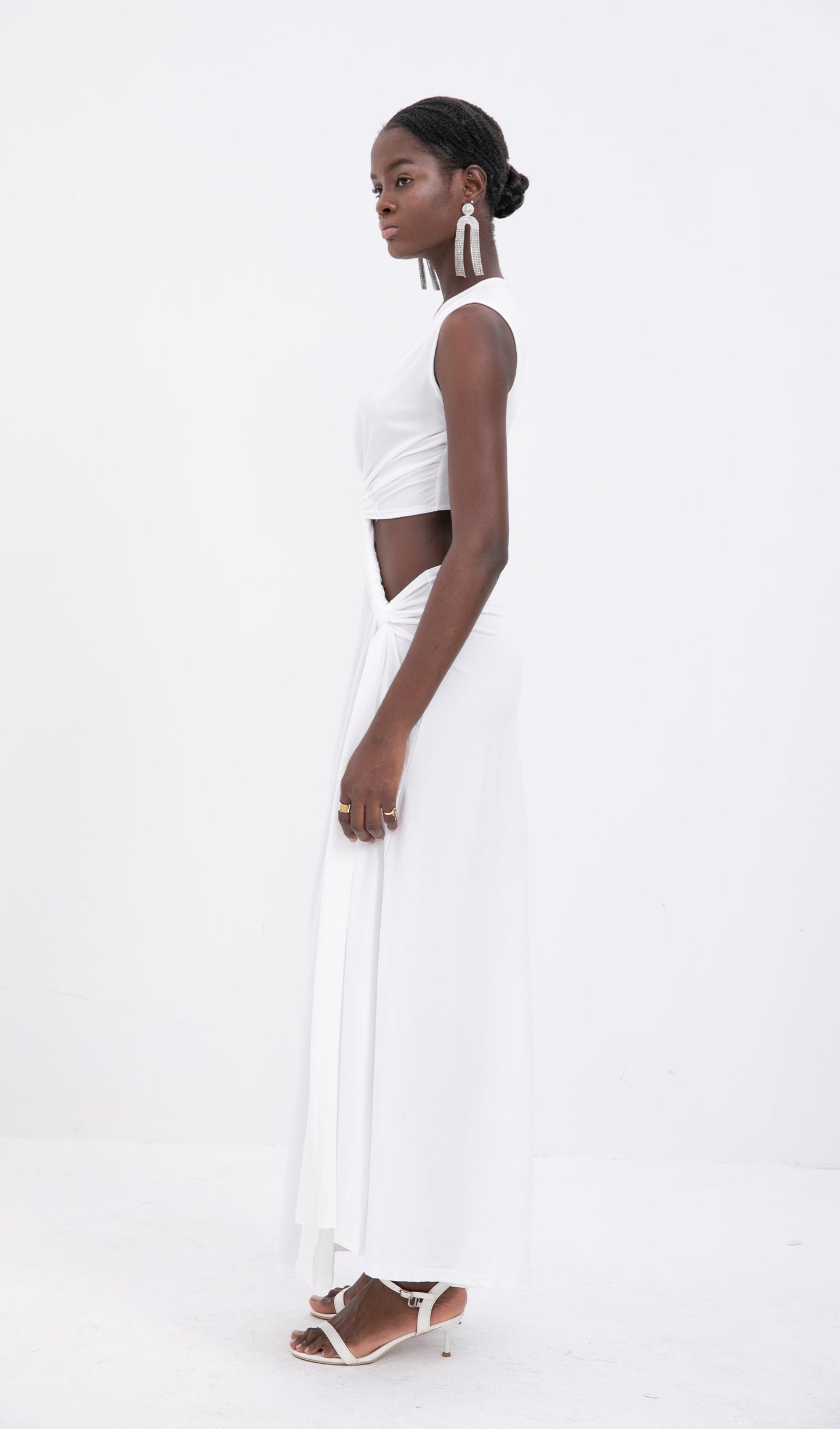 Trendy One-Shoulder Cut-Out Maxi Dress-White