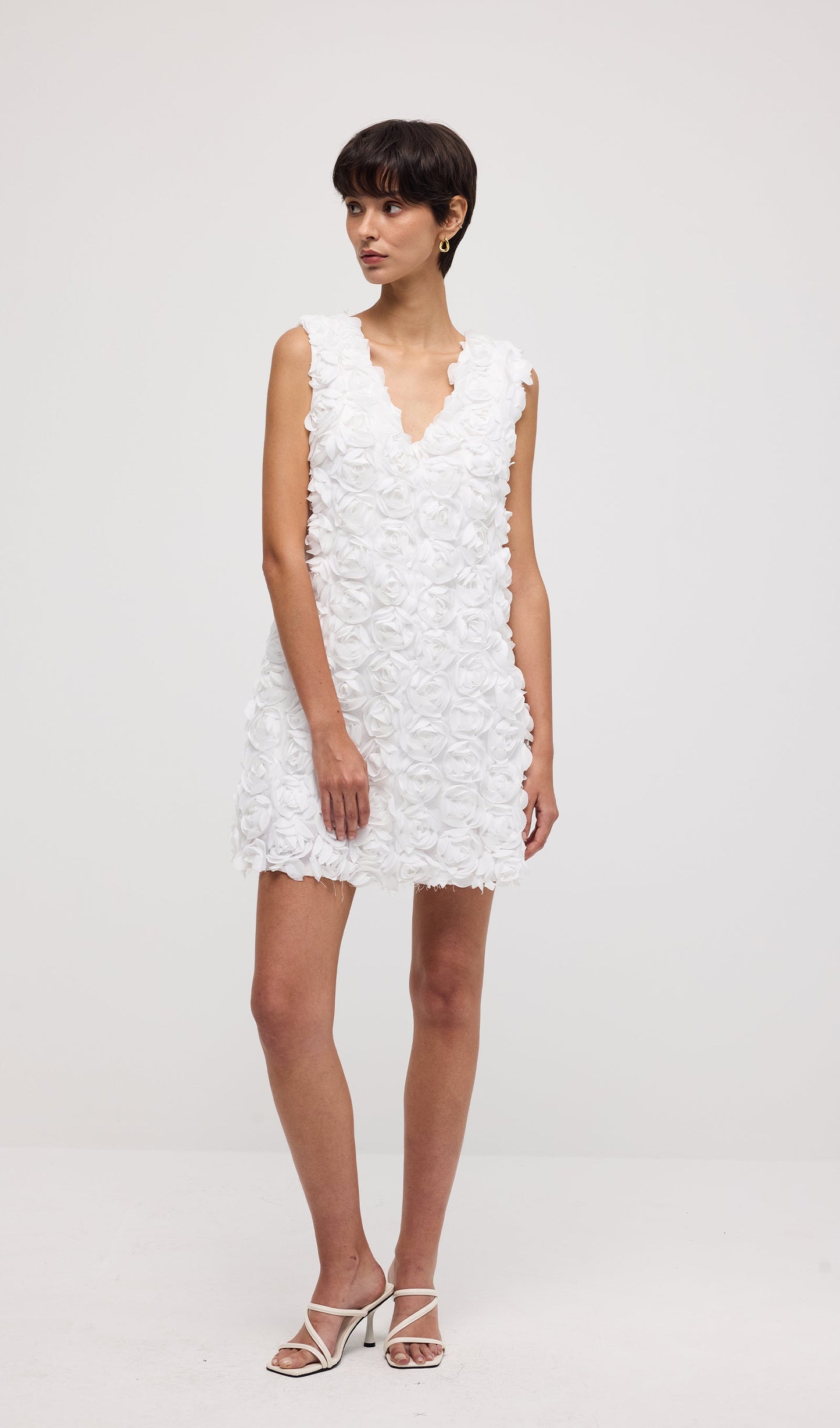 Solid 3D Floral Mesh Overlay Mini Dress