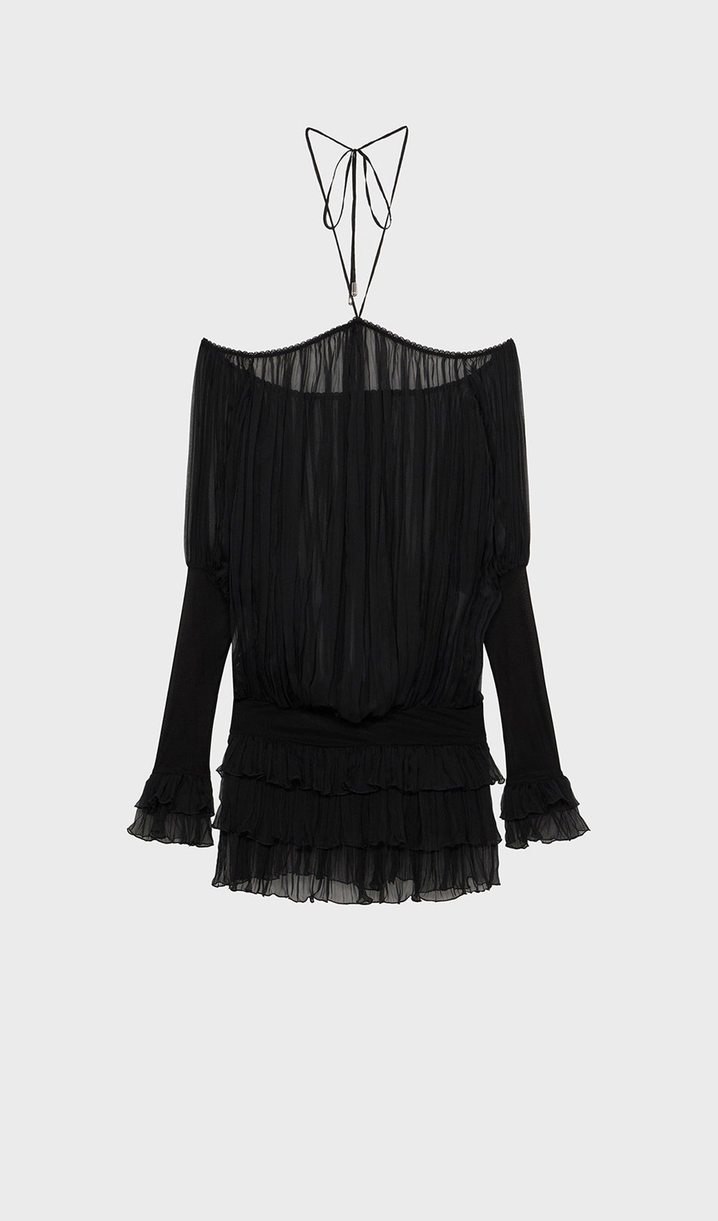 Long Sleeve Pleated Dress In Black