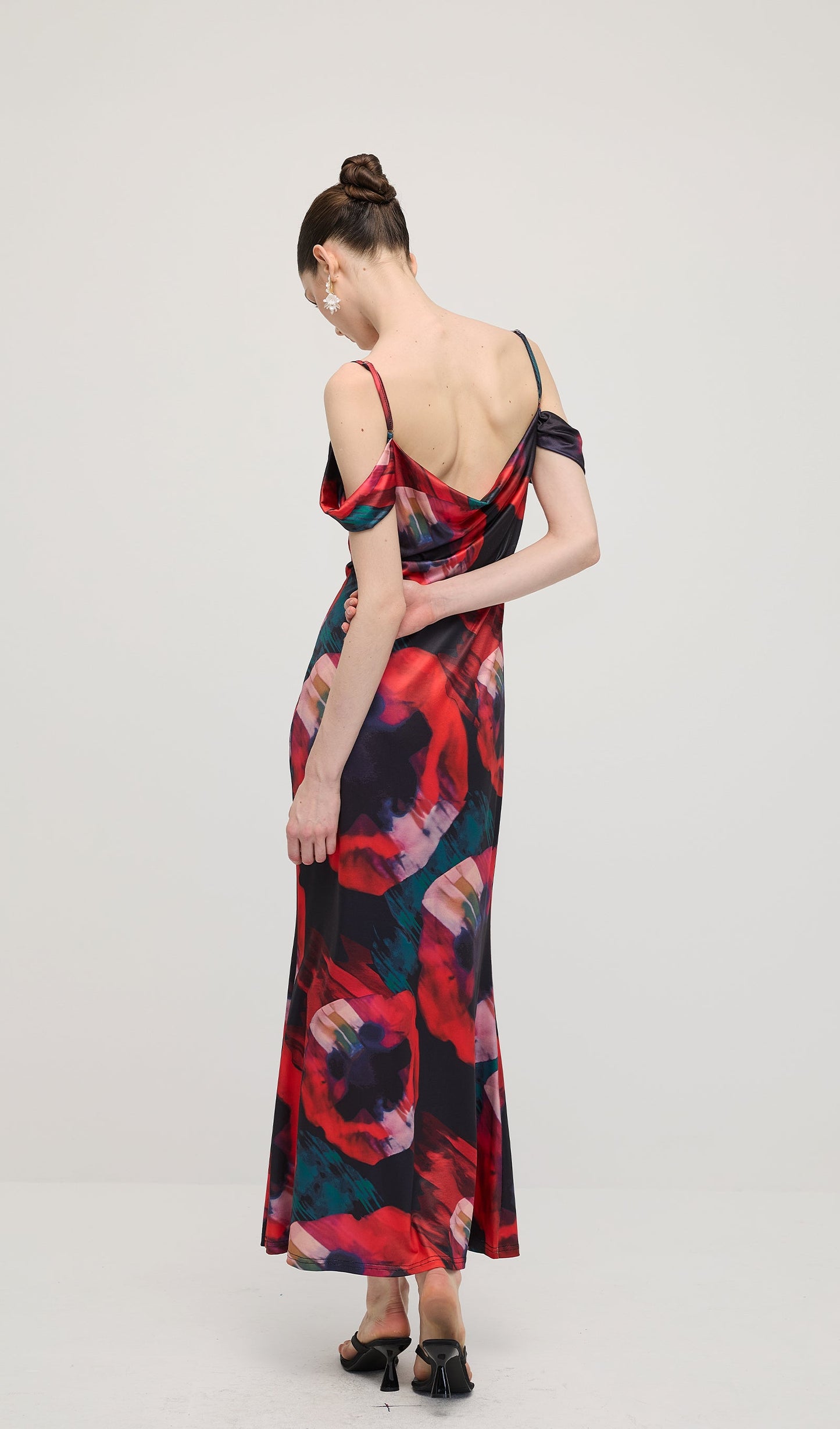 Abstract Floral Print Slip Maxi Dress