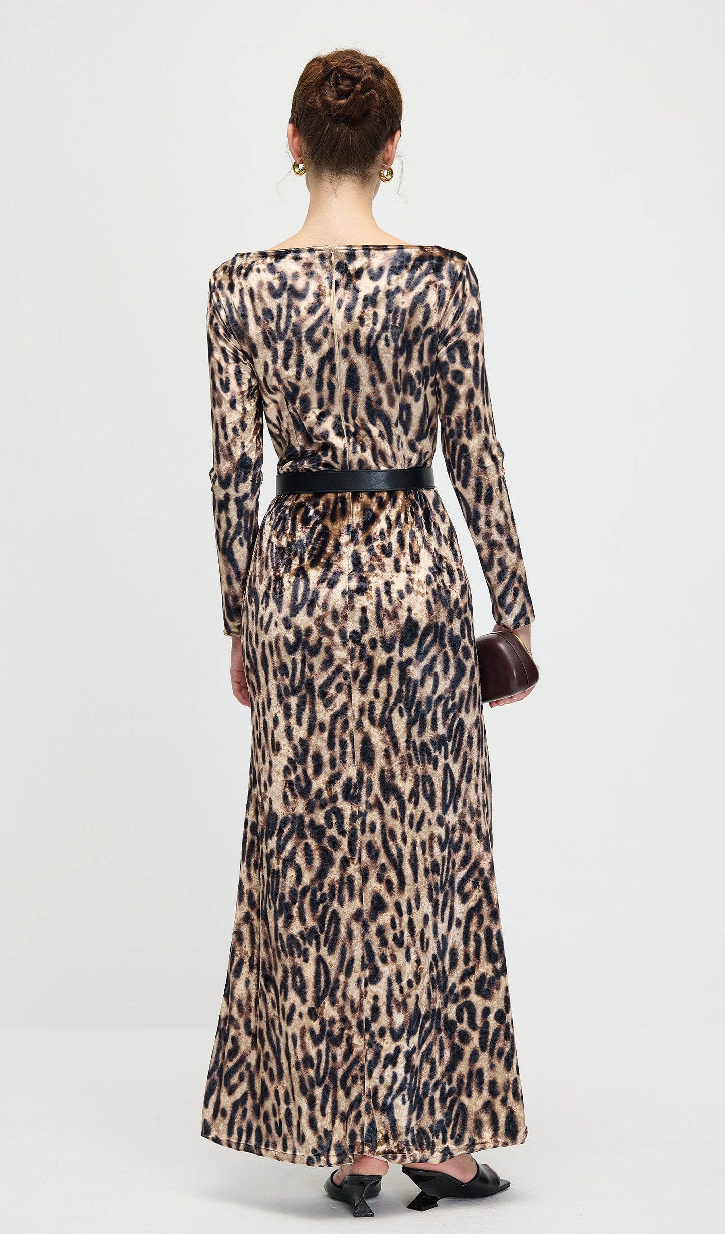 Leopard Printed Velvet Maxi Dress