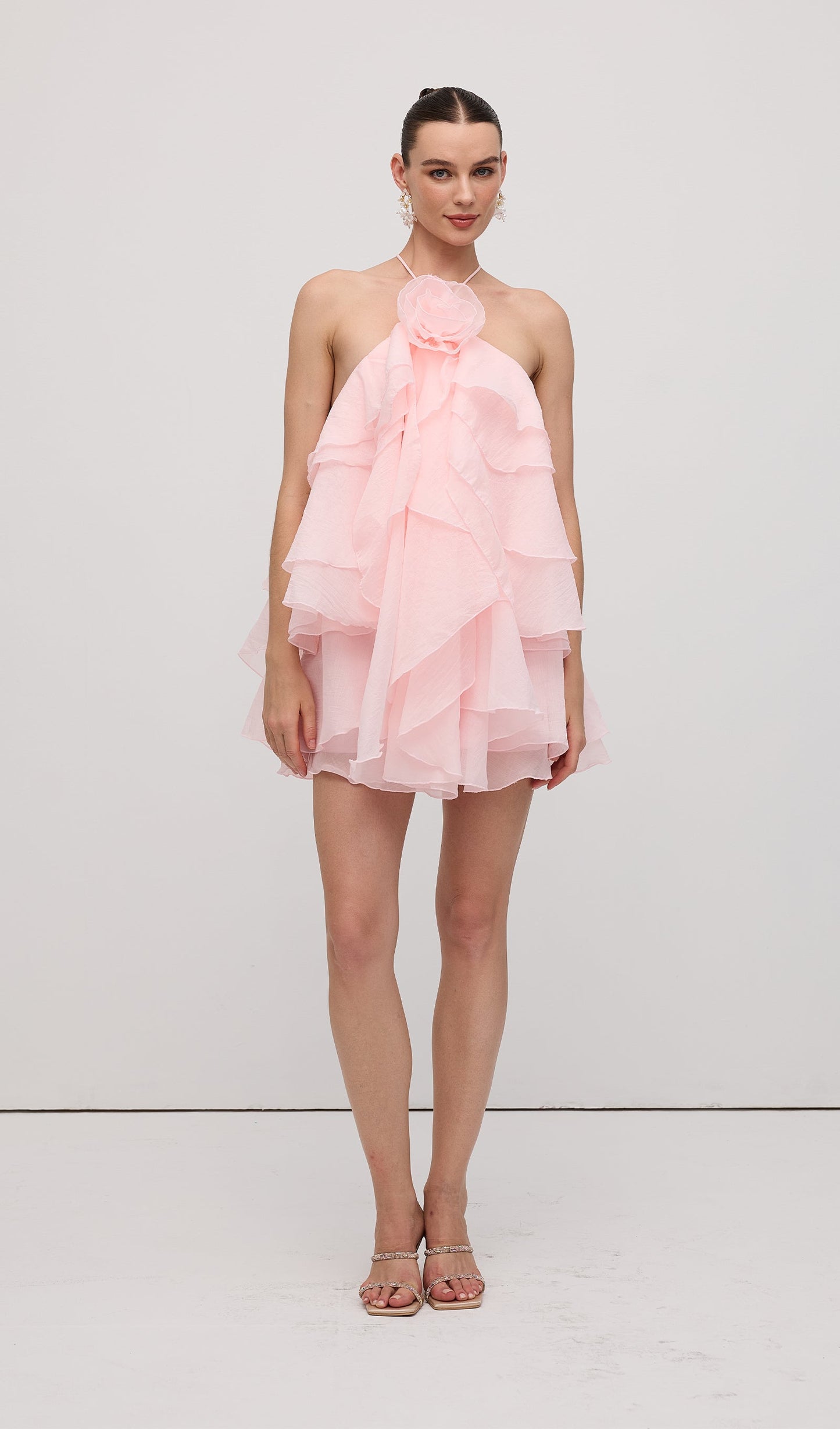 Halter Layered Mini Dress Pink