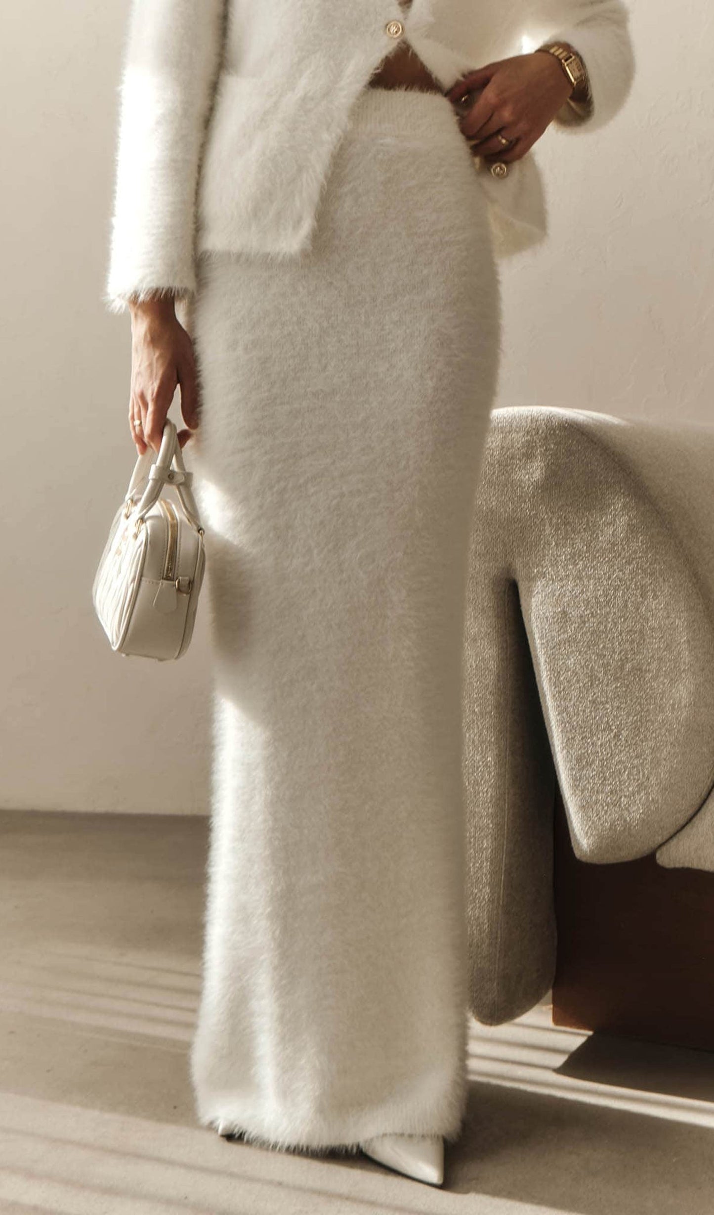 Fluffy Knitted Cardigan & Maxi Skirt Set