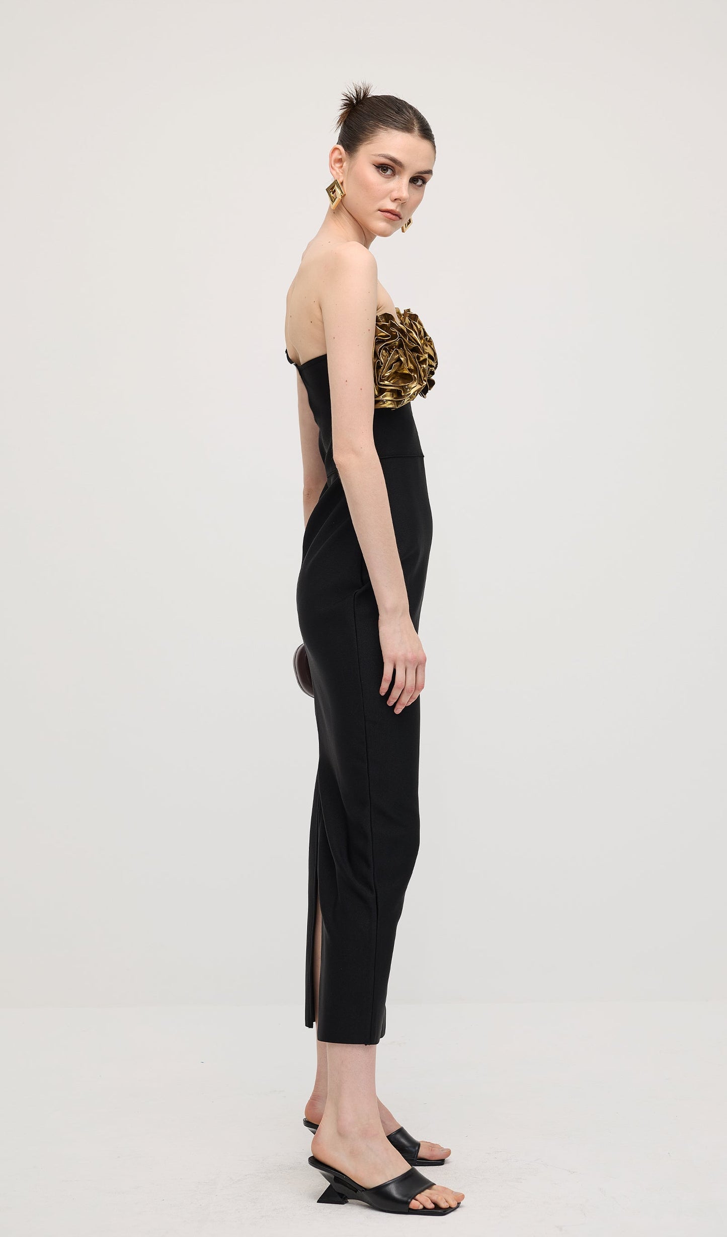 One Shoulder Rose Bodycon Maxi Dress