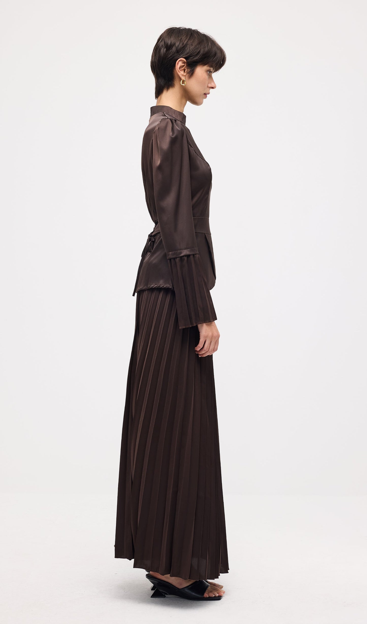 Solid Pleated Peplum Two Piece Set Maxi Skirt