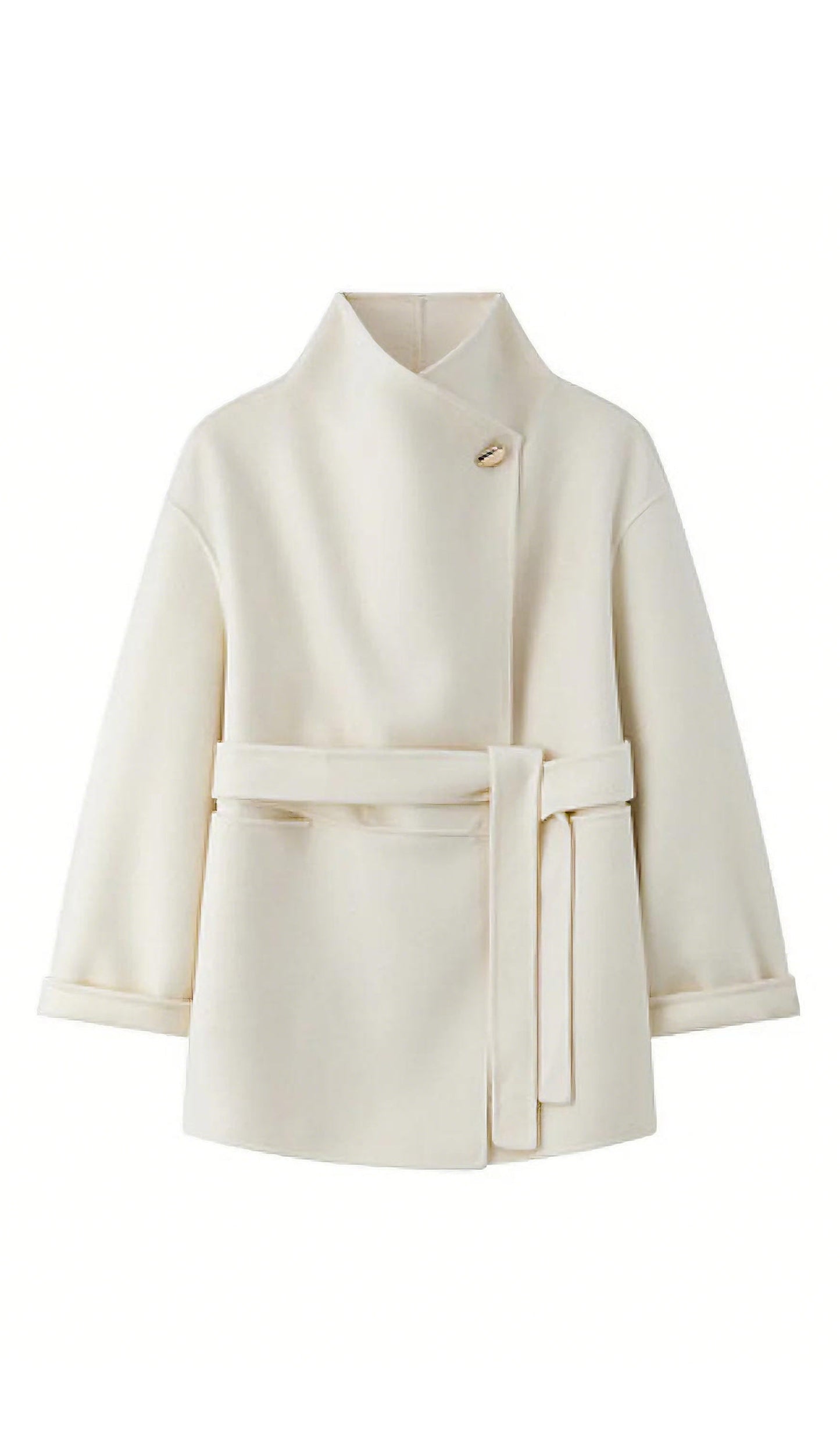 Asymmetrical Woo Cashmere Belted Coat