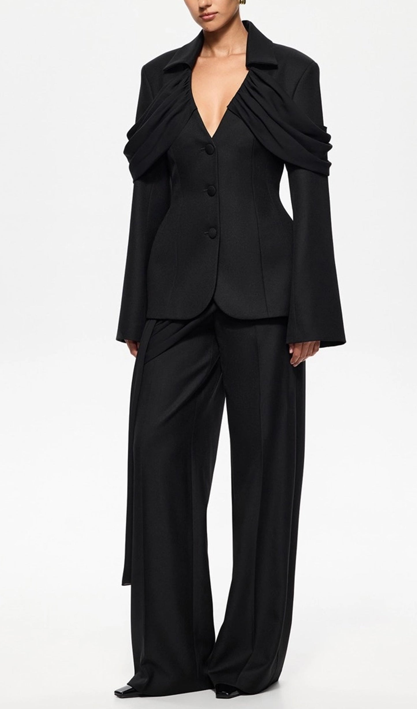 Panels Suiting Jacket & Straight-Leg Trousers Set