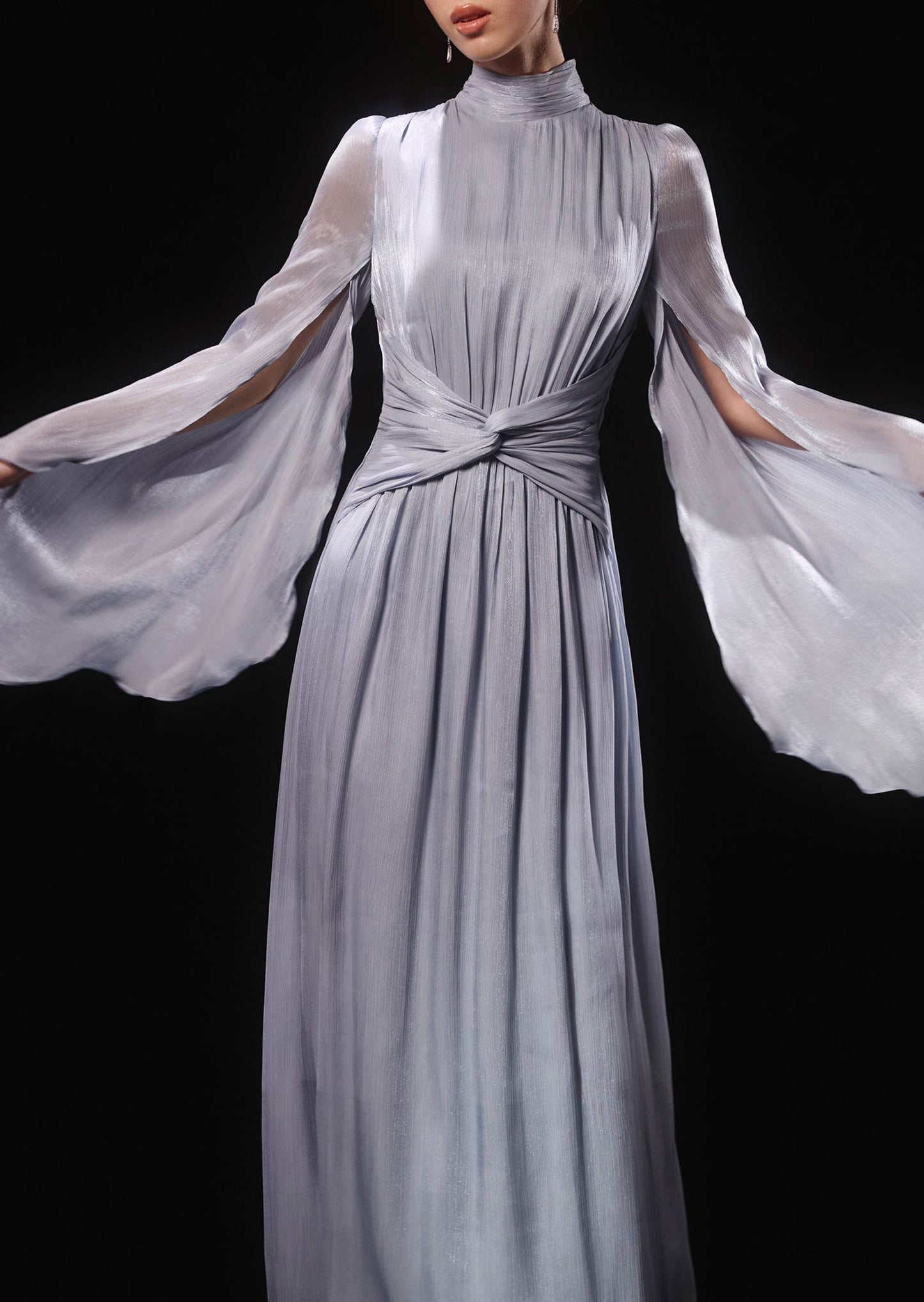 Metallic Fabric Maxi Dress With Light Sleeves