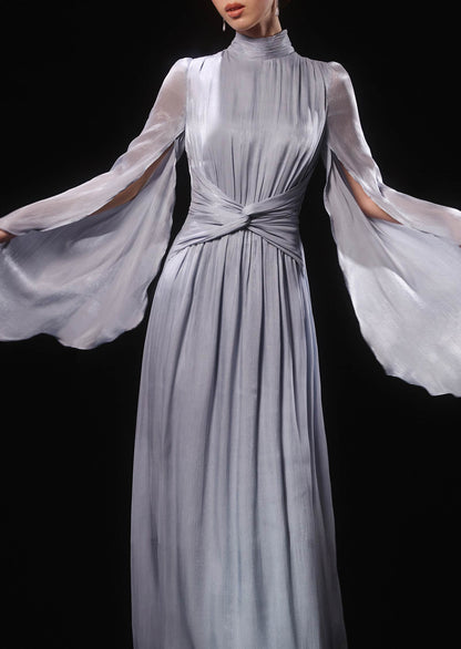 Metallic Fabric Maxi Dress With Light Sleeves