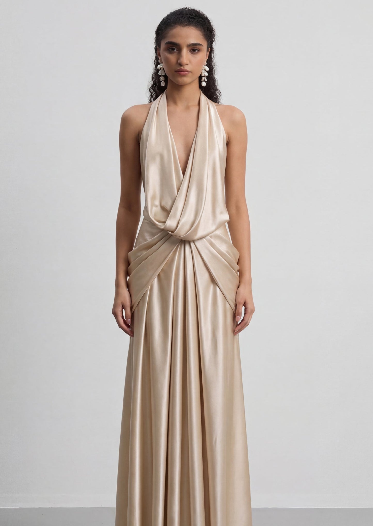 Atlimy Halter Satin Maxi Dress