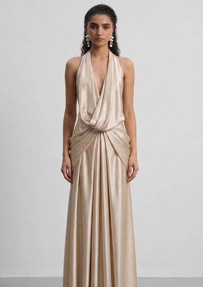 Atlimy Halter Satin Maxi Dress