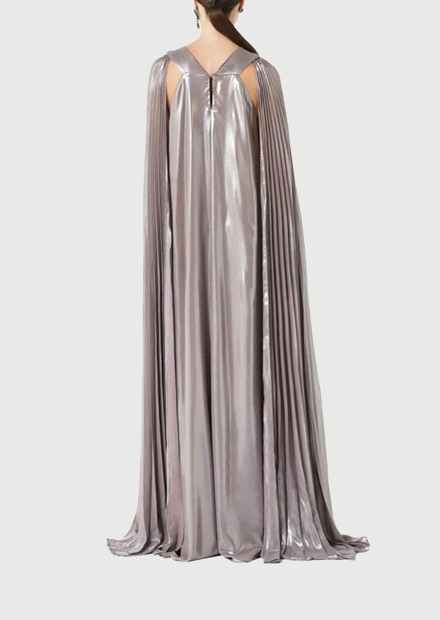 Noor Elegance Metallic Pleated V-Neck Maxi Dress