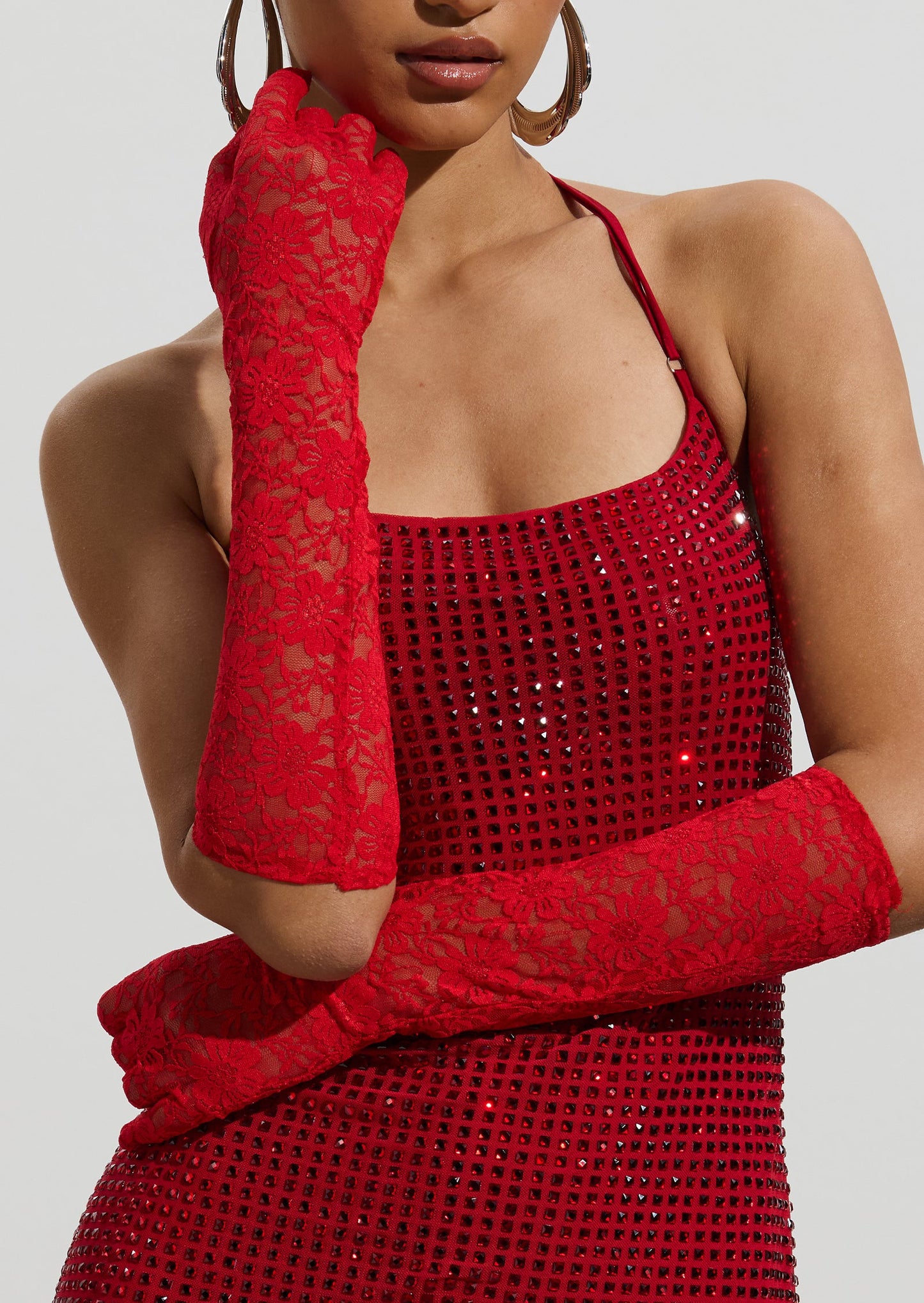 Long Lace Gloves In Red