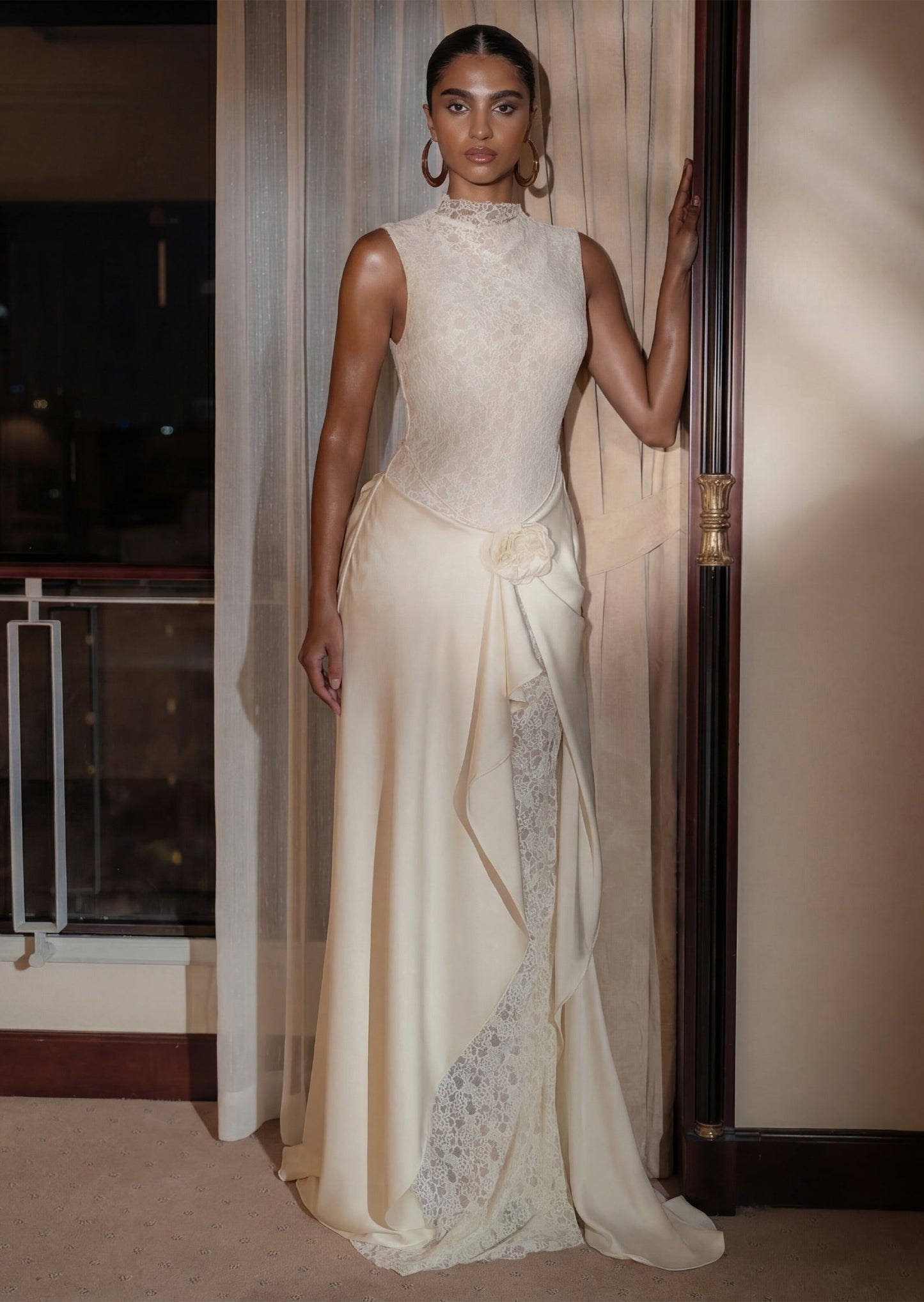 Satin Lace Pleats Gown