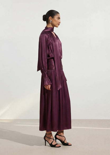 Viscose Midi Dress With Matching Ribbon Scarf