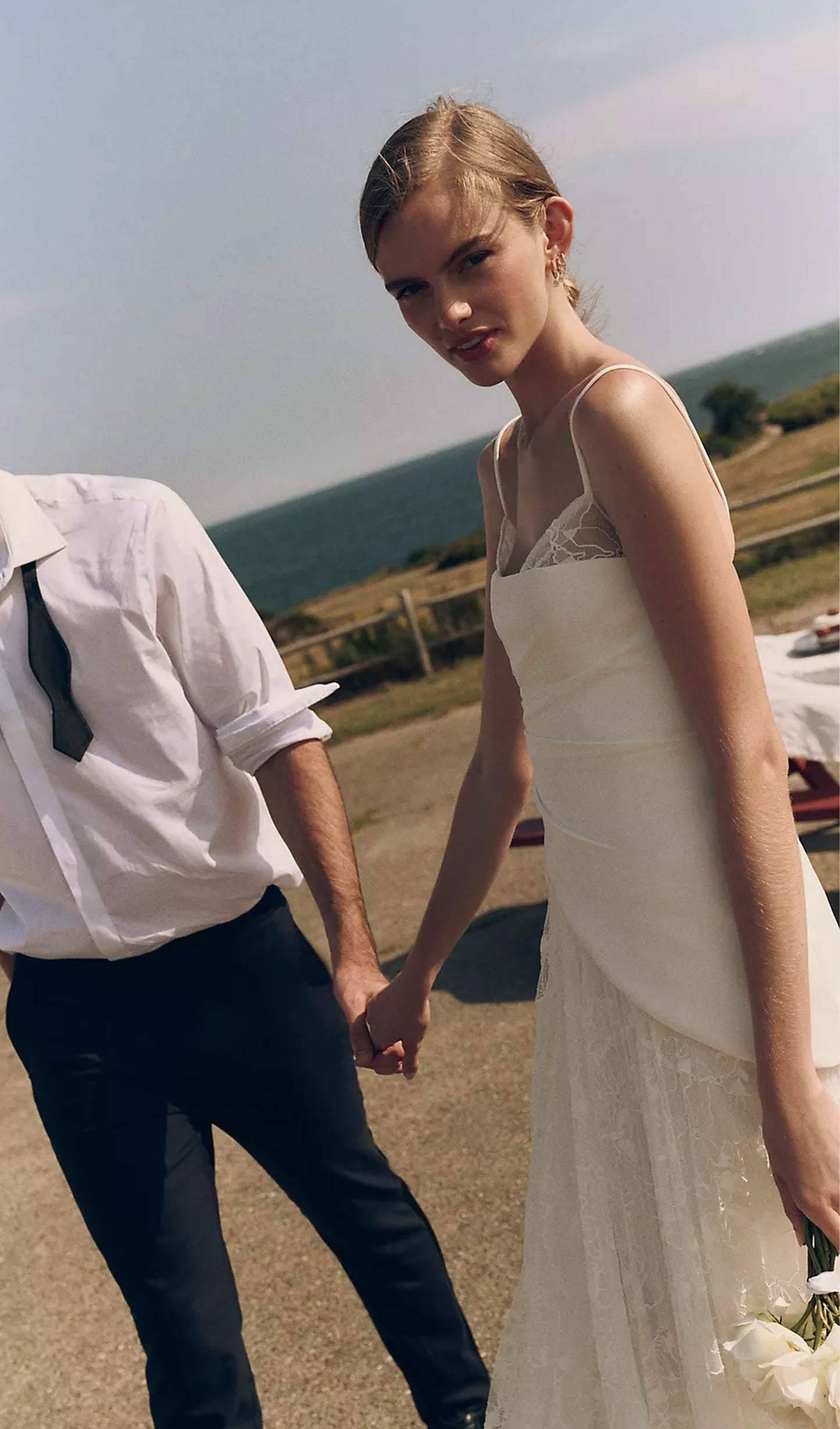 Bandeau Pleated Gown In White