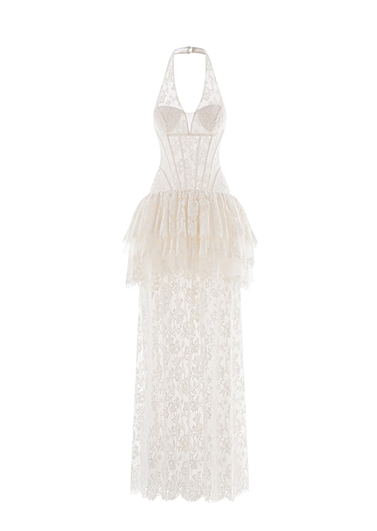 Odile Lace Peplum Maxi Dress In White