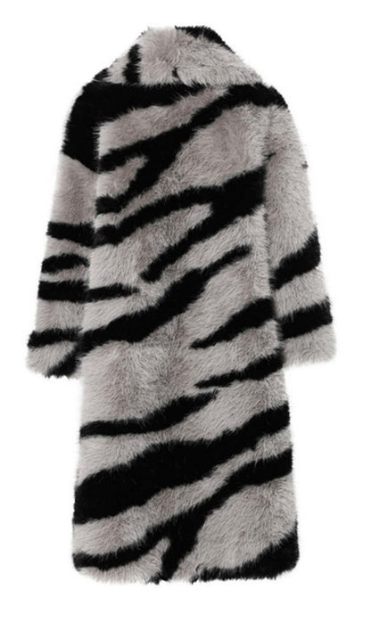 Trendy Faux Fur Zebra Print Coat