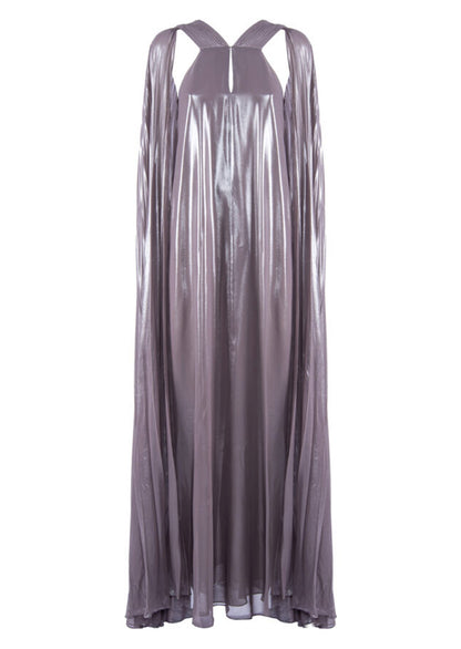 Noor Elegance Metallic Pleated V-Neck Maxi Dress