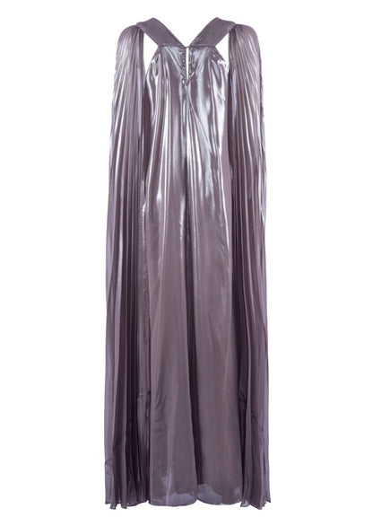 Noor Elegance Metallic Pleated V-Neck Maxi Dress