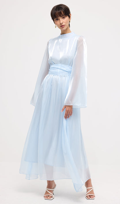 High Neckline Flared Hem Maxi Dress