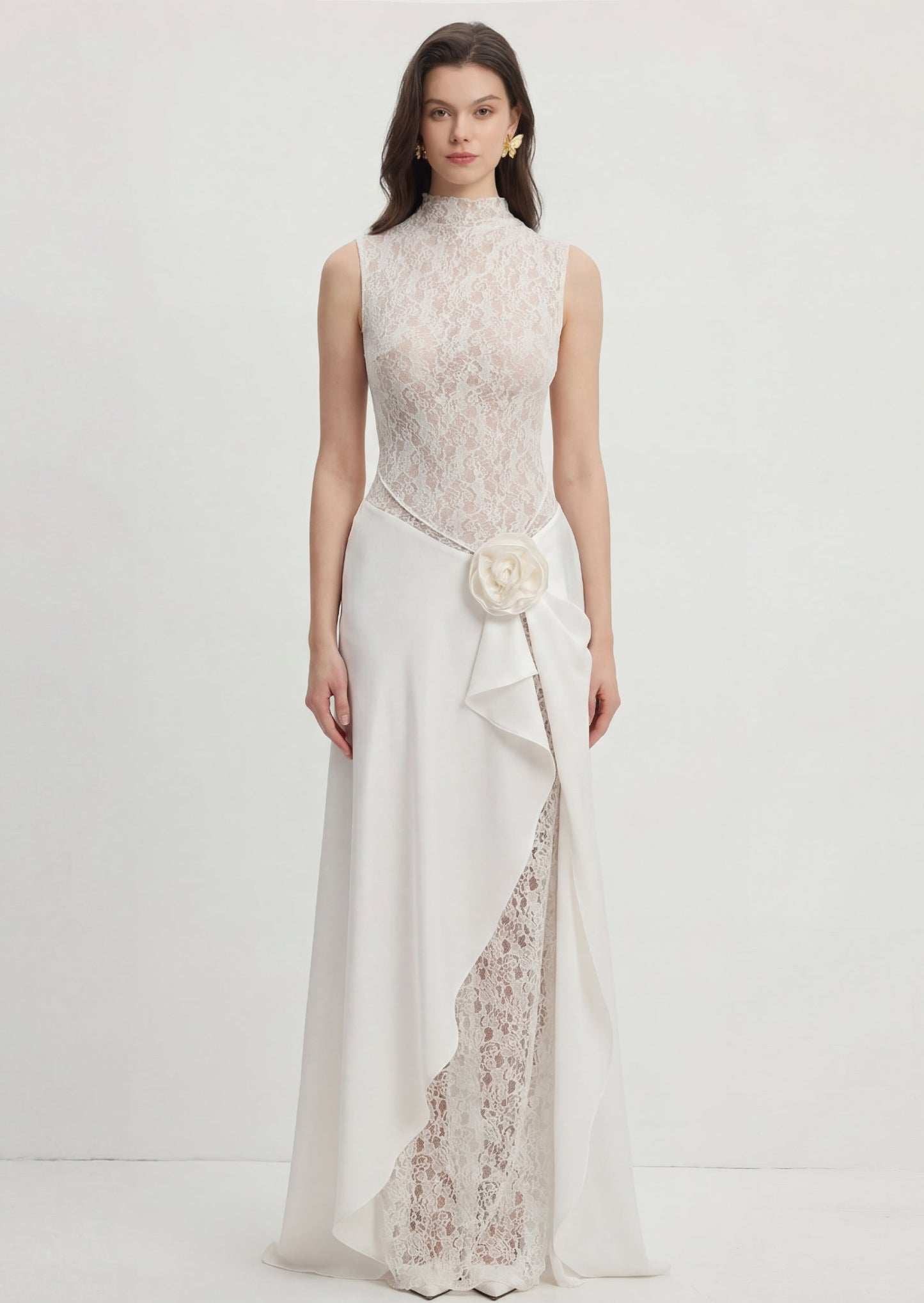 Satin Lace Pleats Gown