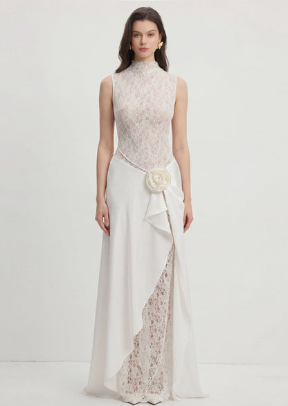 Satin Lace Pleats Gown
