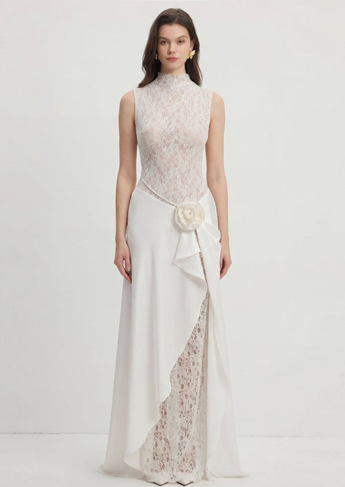 Satin Lace Pleats Gown