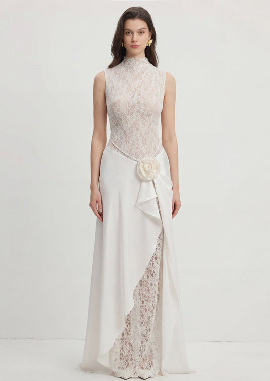 Satin Lace Pleats Gown
