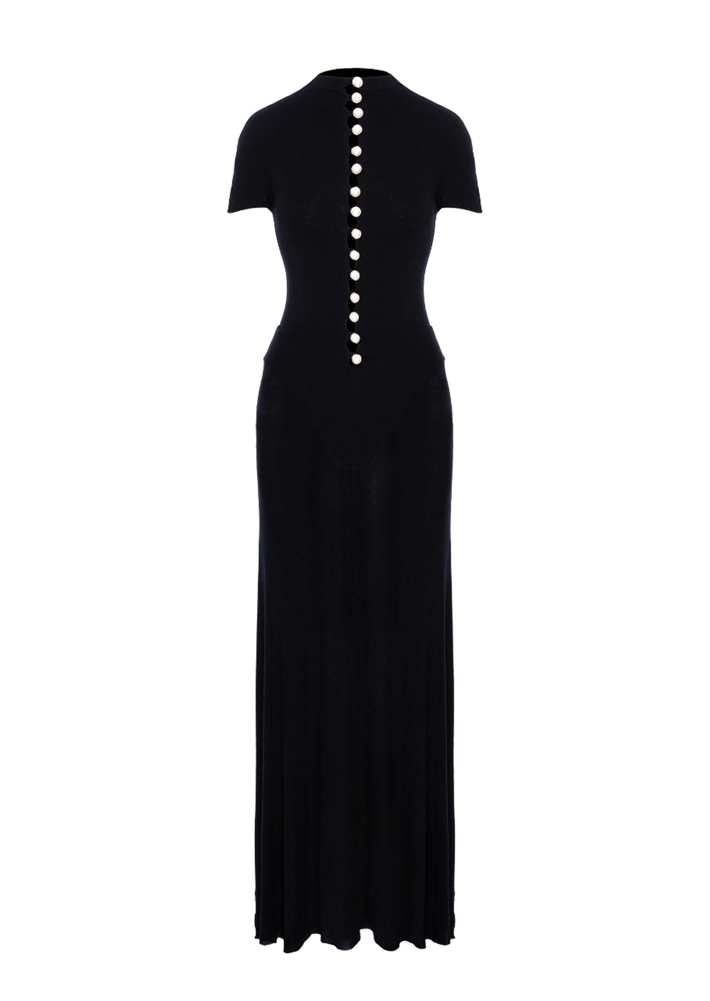 Short Sleeved Sheer Button Maxi Dress In Black