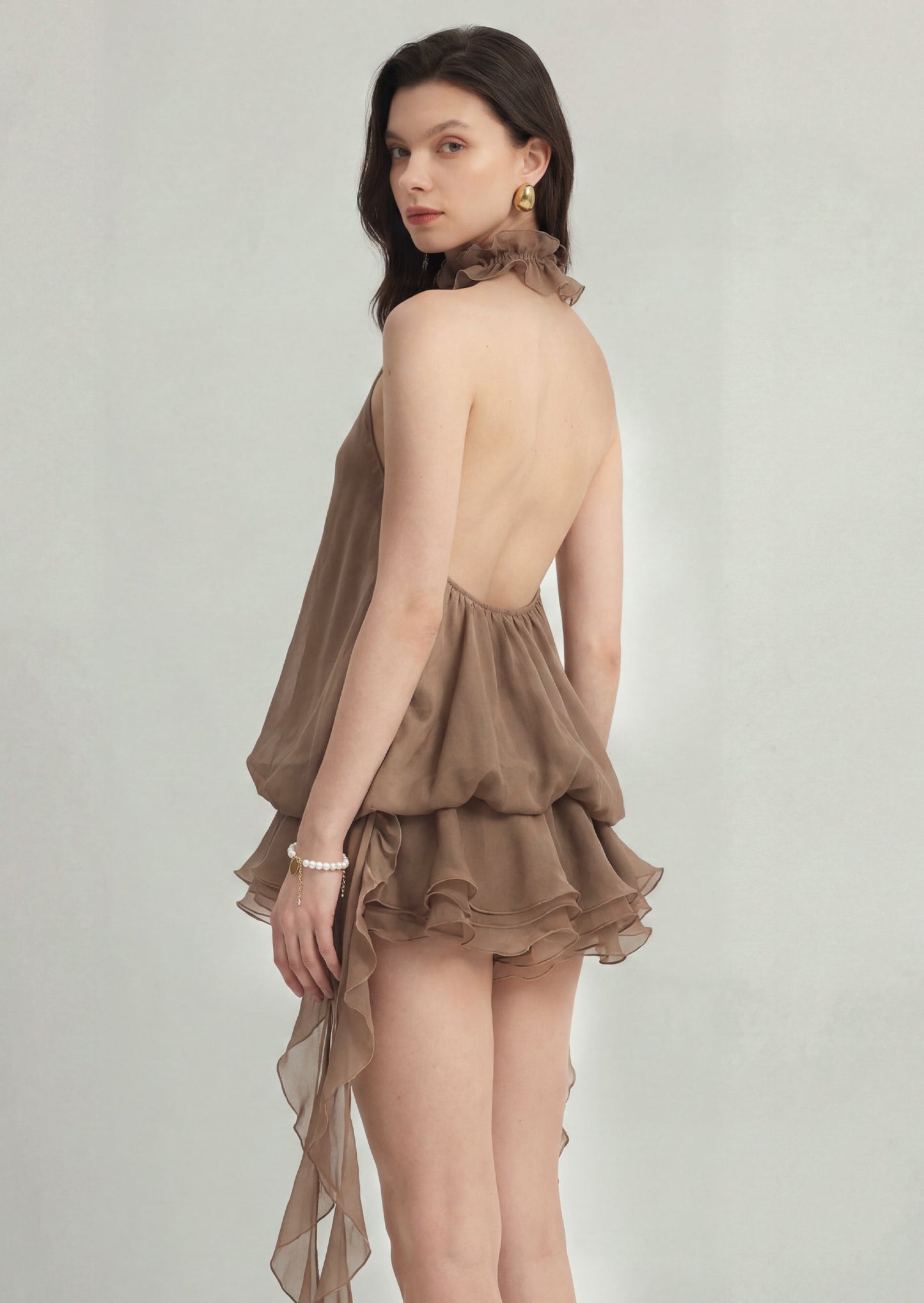 Ruffle Halter Irregular Backless Mini Dress
