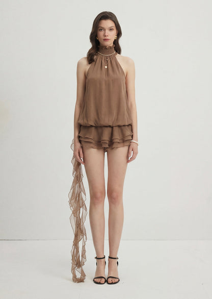 Ruffle Halter Irregular Backless Mini Dress
