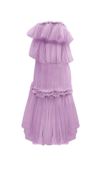 A Line Off Shoulder Layered Midi Dress