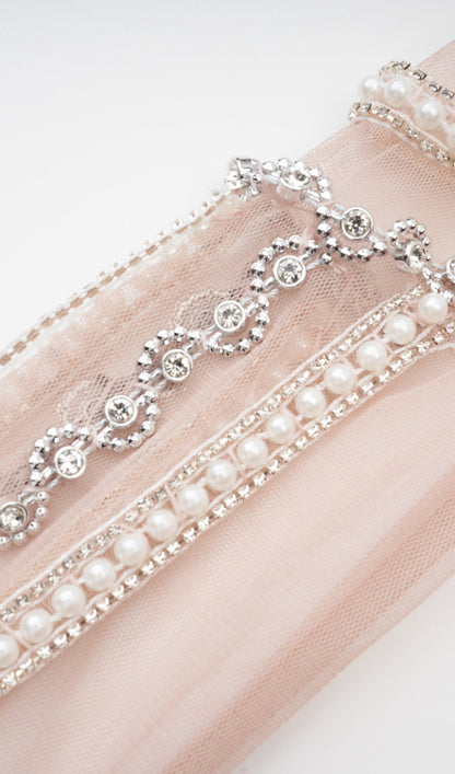 Long Sleeve Beads Pearls Mesh Maxi Layered Dress