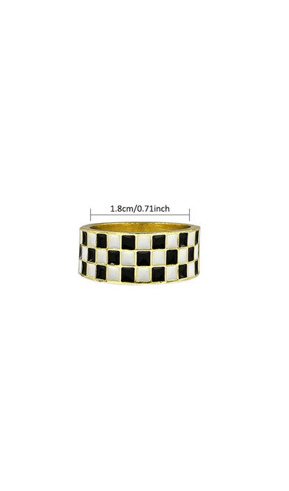 Black and White Plaid Checkerboard Rings