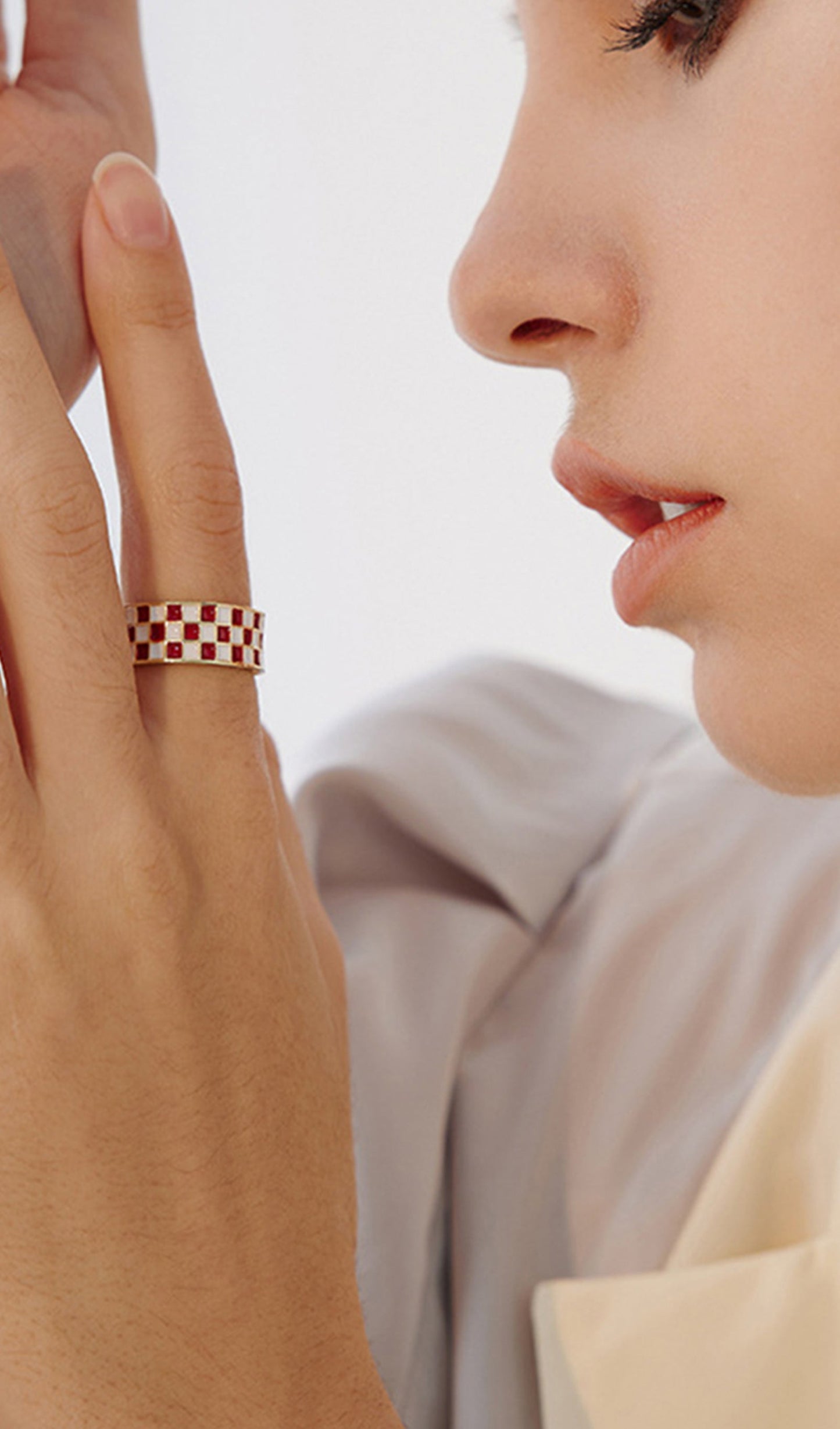 Black and White Plaid Checkerboard Rings
