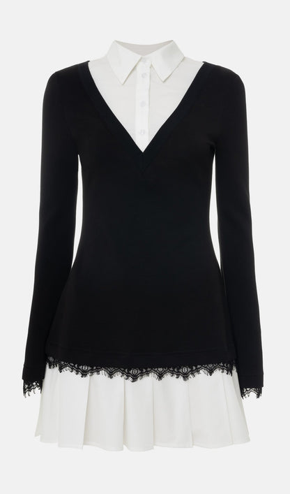 Shirt With Imitation Lace Decor Mini Dress