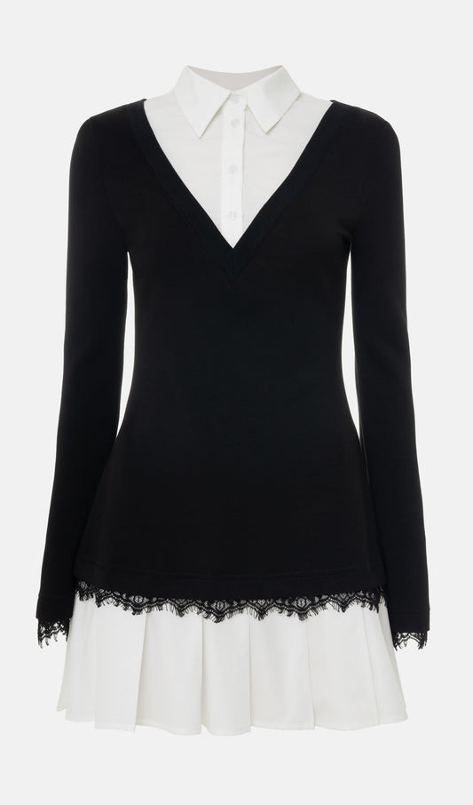 Shirt With Imitation Lace Decor Mini Dress