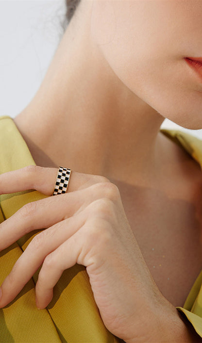 Black and White Plaid Checkerboard Rings