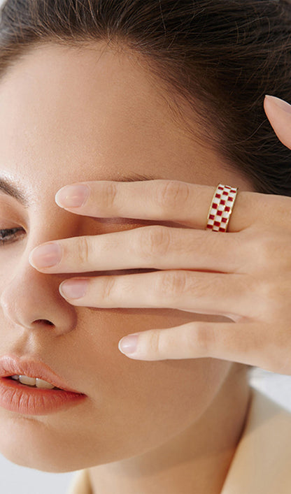 Black and White Plaid Checkerboard Rings
