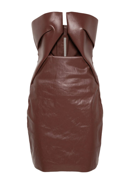 Strapless Cutout Coated-Denim Mini Dress
