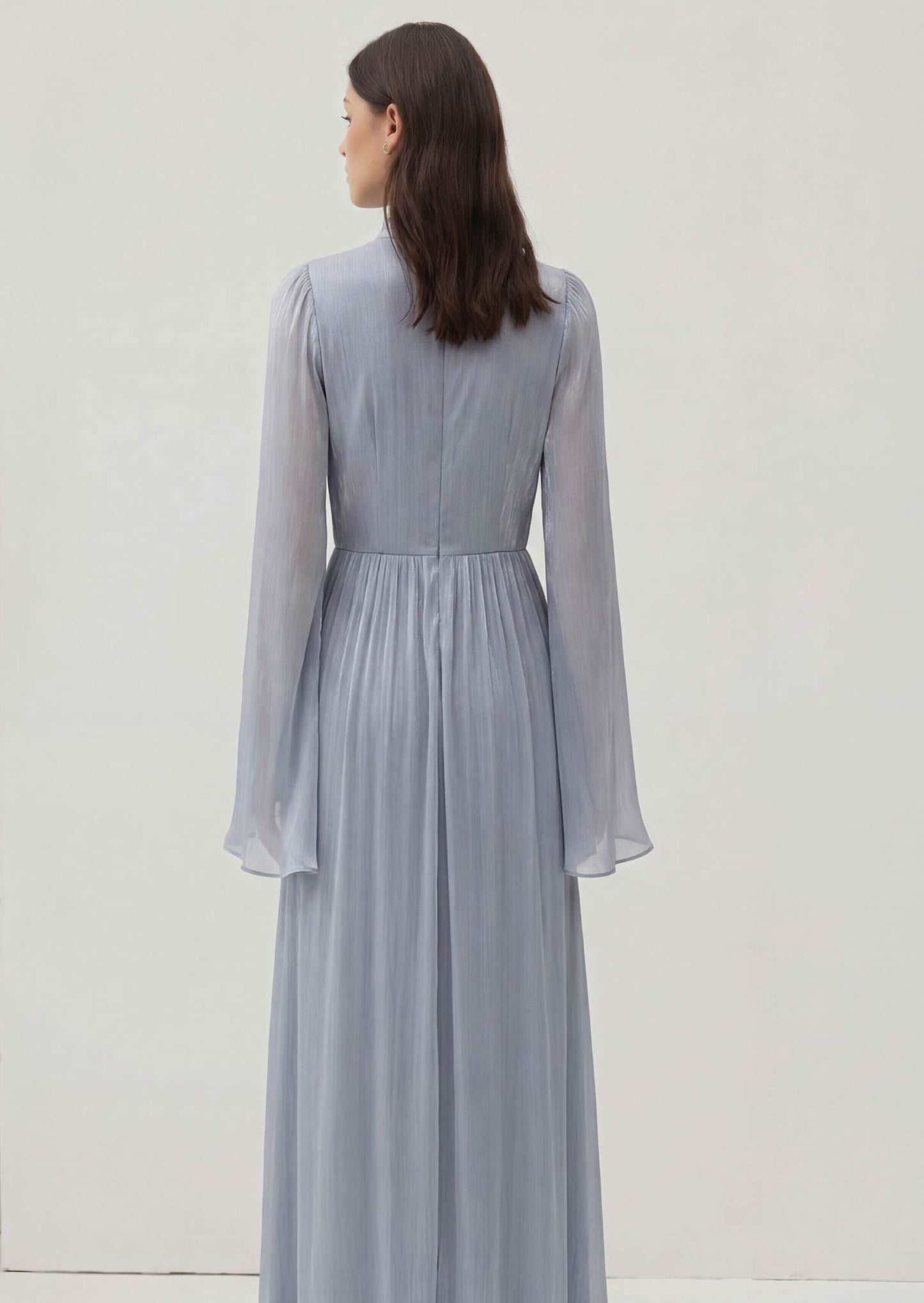 Metallic Fabric Maxi Dress With Light Sleeves