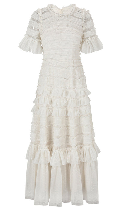 Valentine Ruffle Gown In Tulle Mesh