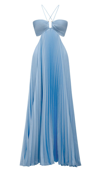 Solid Cut Out Tie Back Plisse Maxi Dress