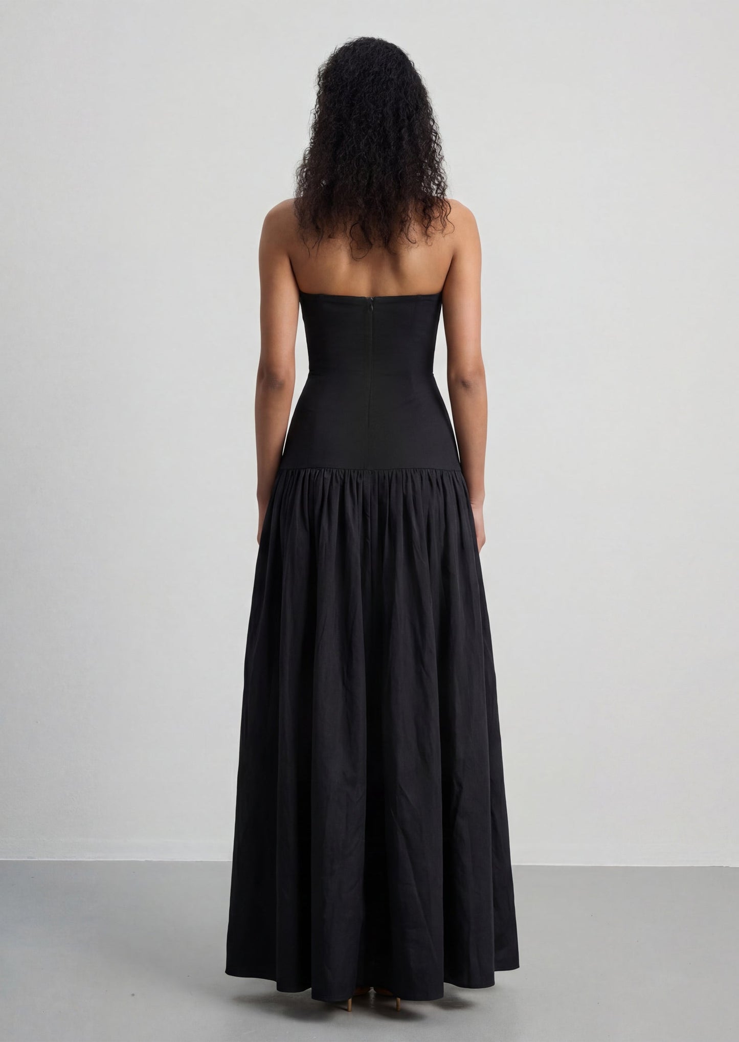 Strapless Cut Out Detail A Line Maxi Dress