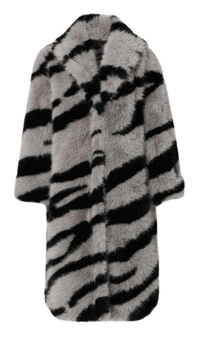 Trendy Faux Fur Zebra Print Coat
