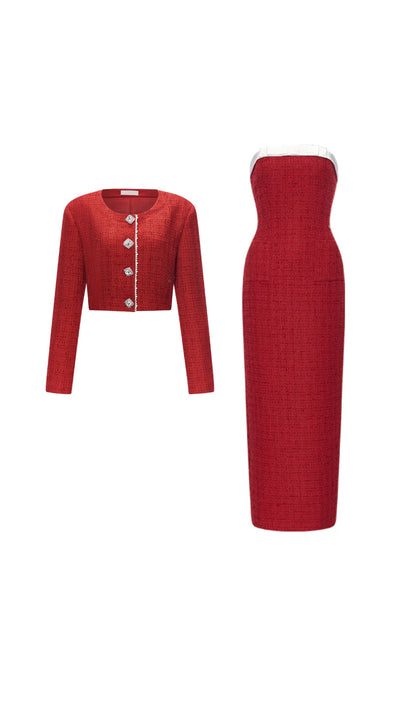 Bowknot Off-Shoulder Maxi Dress & Jacket Set