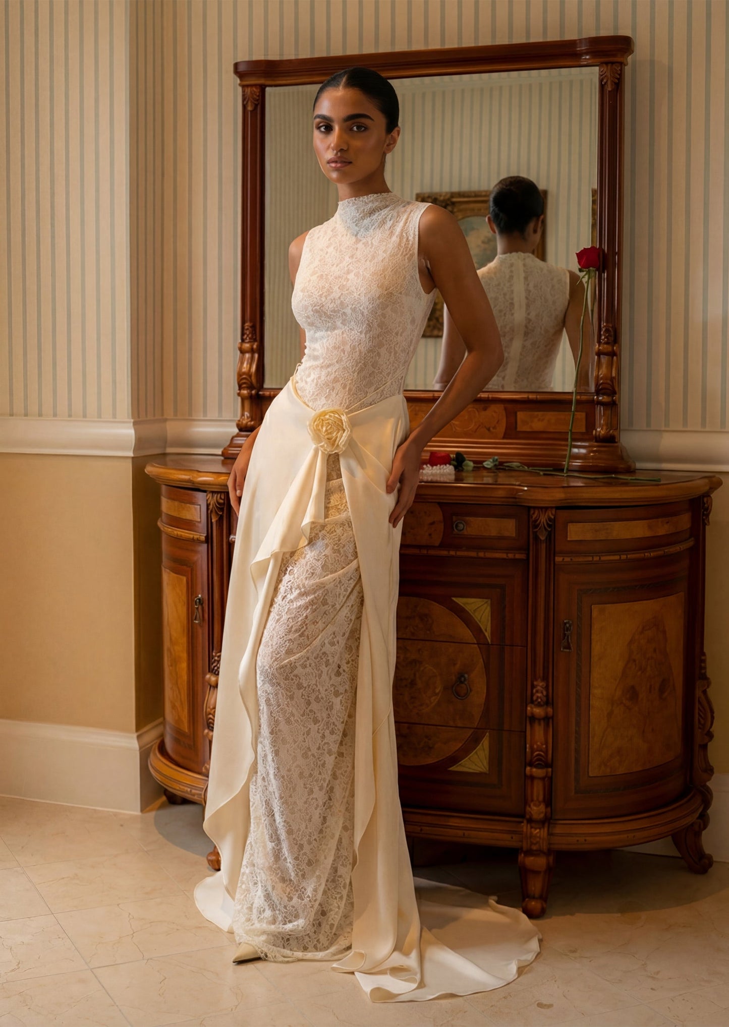 Satin Lace Pleats Gown