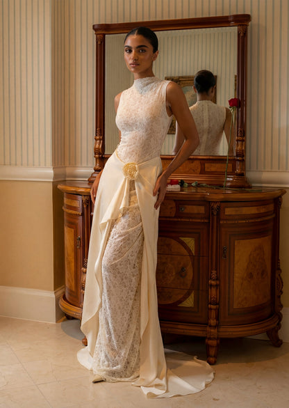 Satin Lace Pleats Gown