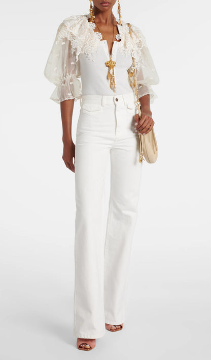 Lace-Trimmed Cotton Bodysuit